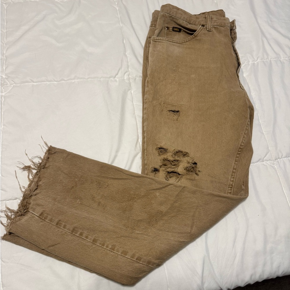 Vintage Custom Distressed Tan Faded Jeans